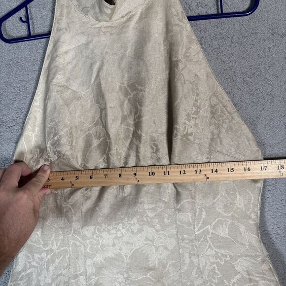 Vintage Geary Roark Kamisato Halter Dress Women's Size 12 Linen Blend Champagne - Picture 6 of 16
